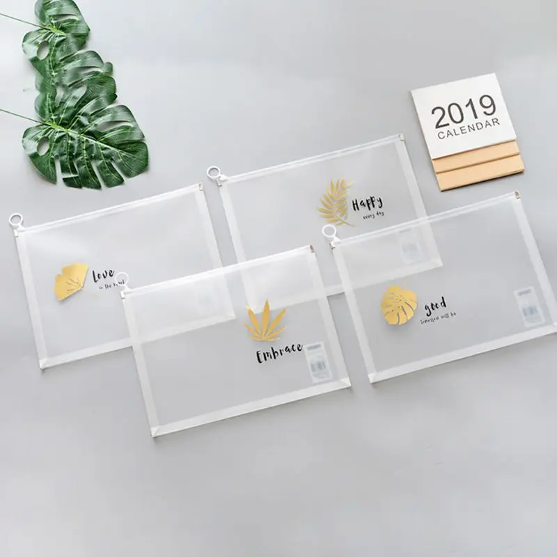 

4pcs A4 Transparent Document Bag Pouch Zipper File Storage Filing Organizer Waterproof Stationery Case Office Supplies