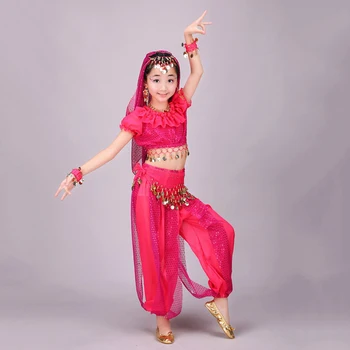 

High Quality Children Belly Dancing Costume Yellow Red Rose Schoolirl Ballroom Garment Kid Samba Salsa Professional Suit Q4036
