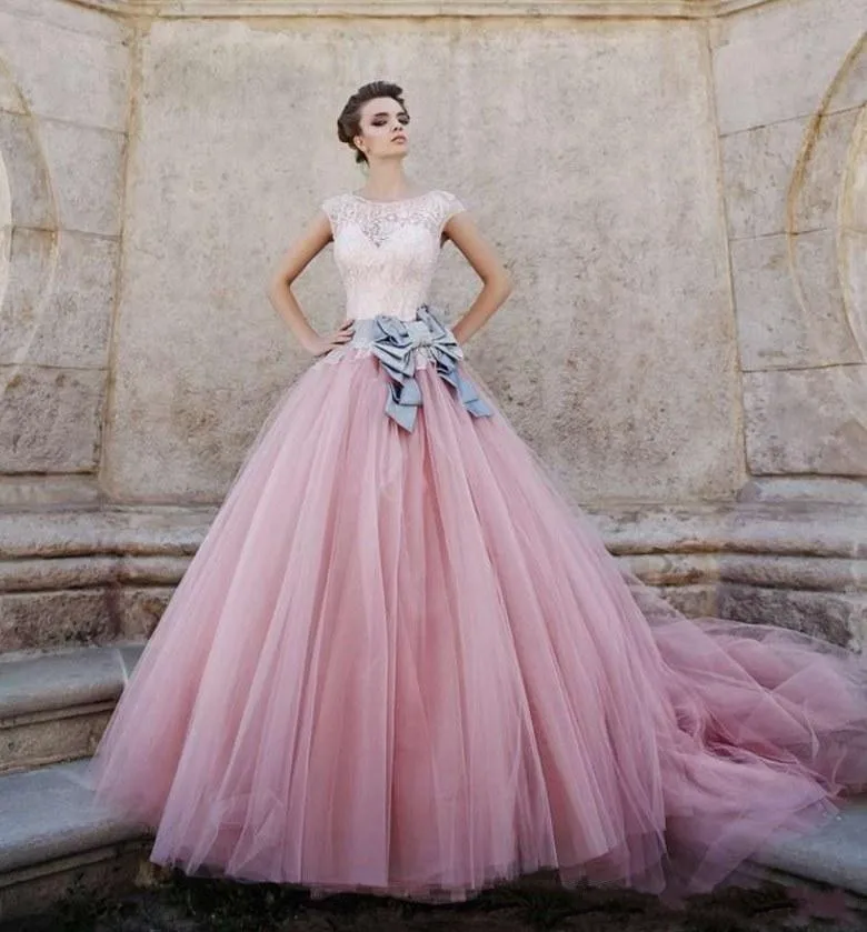 Элегантный пышное платье розового кружева и тюль бальное платье на заказ ручной работы с бантом складки Vestidos 15 Anos Q1036