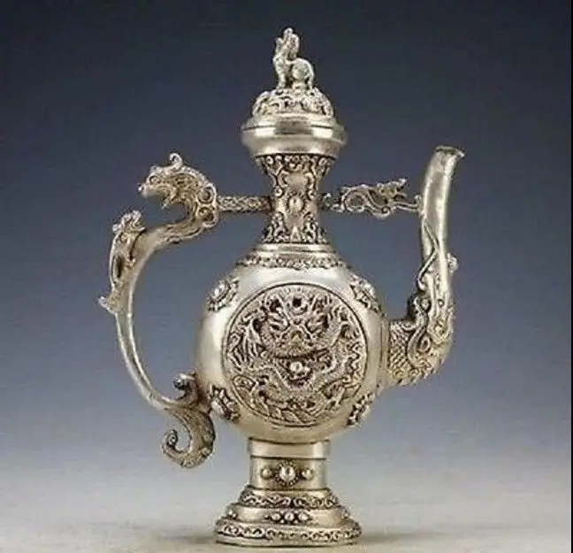 

Chinese Vintage Tibet Silver Copper Dragon Tea Pot