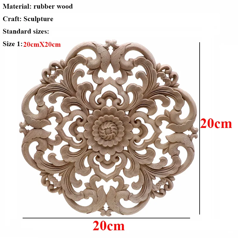 Винтажная Неокрашенная древесина наклейки с резьбой угловая аппликация, рама для домашней мебели настенные двери шкафа декоративные деревянные миниатюрные ремесла - Цвет: 20cmX20cm