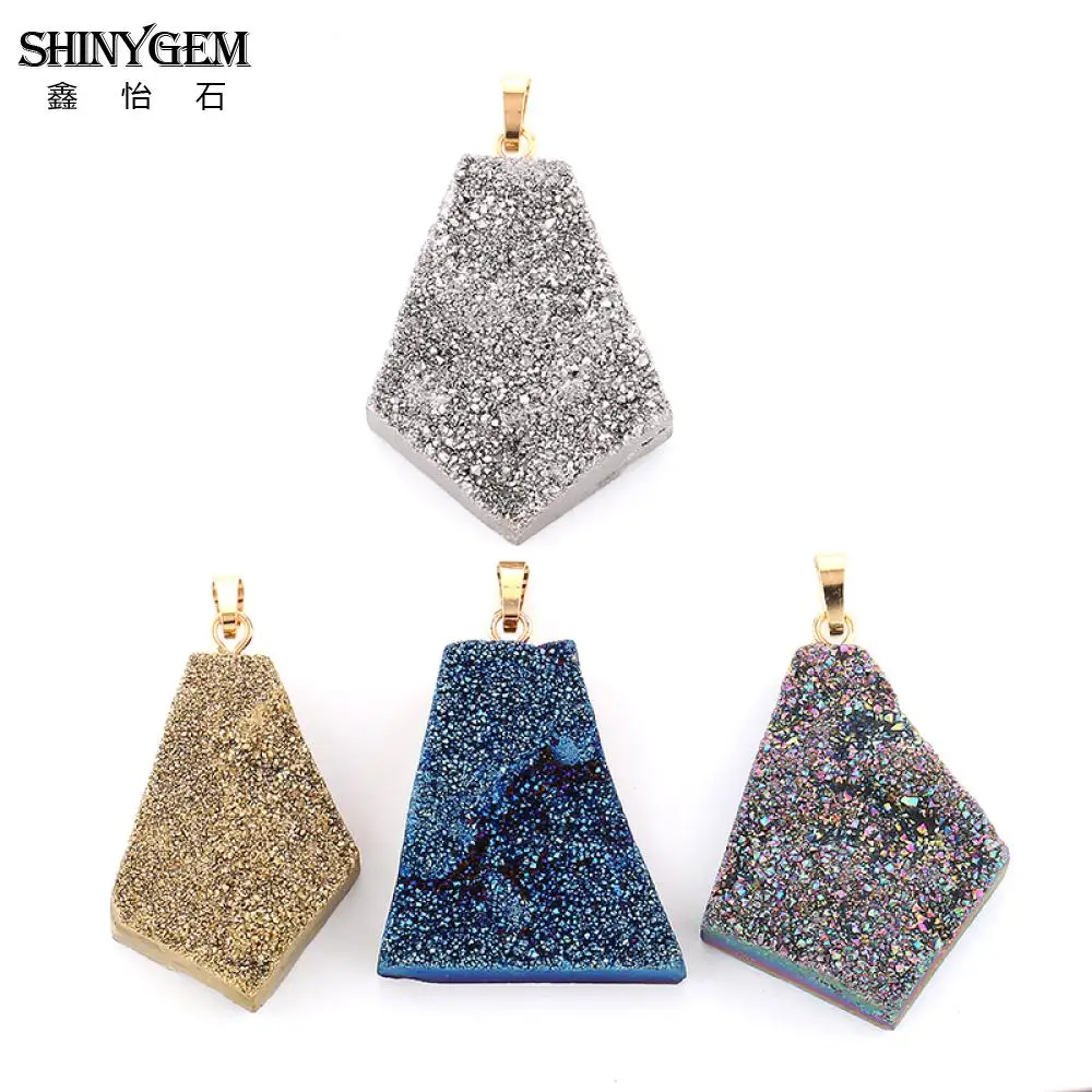 ShinyGem 28 43 мм натуральный минеральный кристалл кулон радуга/синий/золото/серебро