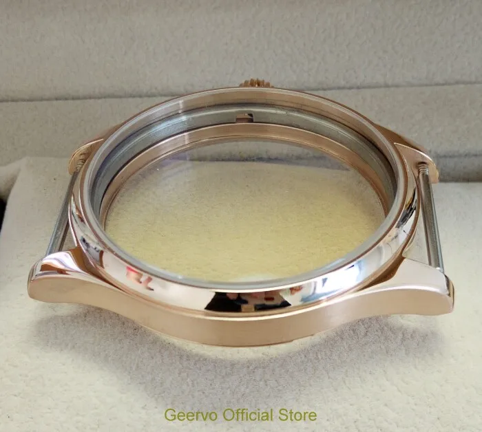 Сапфировое стекло 44 мм 316L часы из нержавеющей стали случаях гальваническим 18 К цвета розового золота Fit ETA 6497/6498 движение 012A