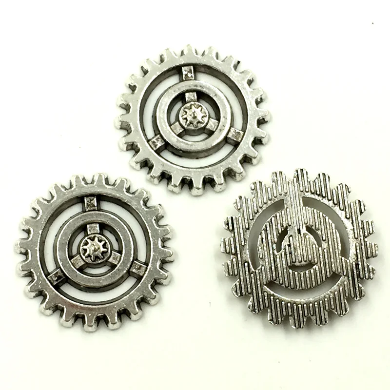 

30Pcs Antique Silver Tone Round Gear Charms Connectors Pendants Jewelry Making 17x17mm