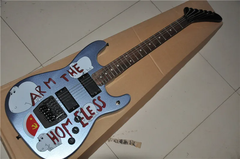 

6-String Electric Guitar,Arm the Homeless Light Blue Color,Black Hardware,Tremolo System and can be Customized