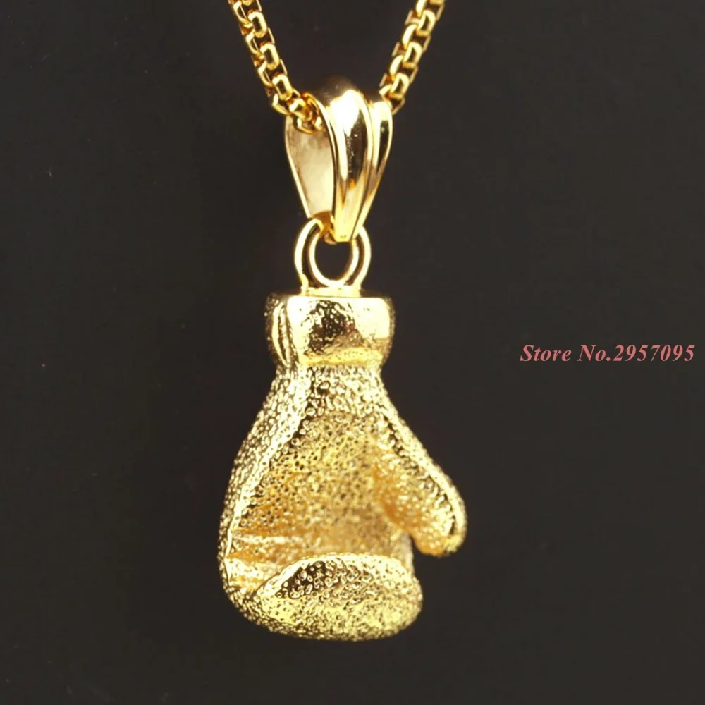 Boxing Glove Pendant Charm Necklace Sport Boxing Jewelry 316L Stainless Steel Gold Color Chain