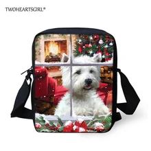 TWOHEARTSGIRL Рождественская сумка-мессенджер с принтом Westie для девочек, студенток, детские дорожные мини-сумки на плечо, детские сумки через плечо