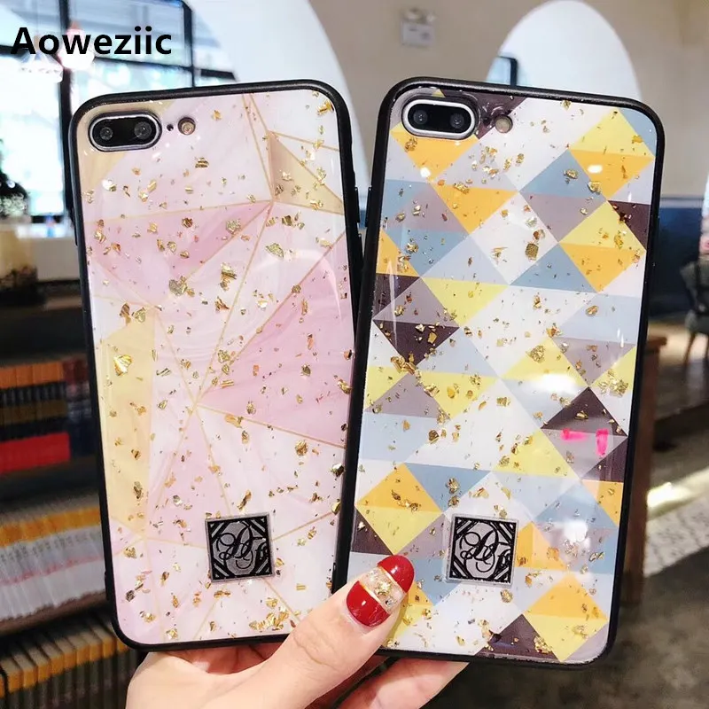 

Aoweziic Korea geometry for iphone Xs max soft plastic shatter-resistant mobile phone shell XR 8plus lanyard protective cover 6s