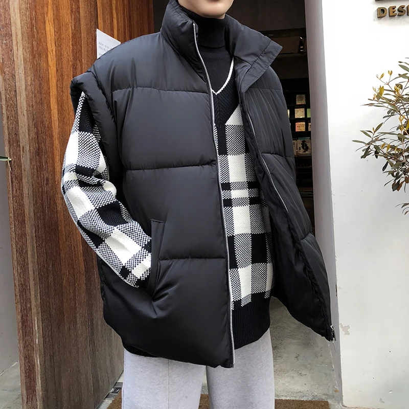 

MIXCUBIC 2018 Autumn winter England style unique Bread Padded vest men casual loose warm Padded Waistcoat for men S-XL