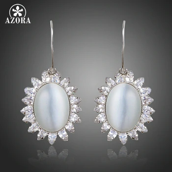 

AZORA Oval Opal with Cubic Zirconia Sunflower Drop Earrings for Women TE0255
