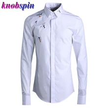 Классическая деловая Мужская рубашка Мода Вышивка Узкие повседневные рубашки высокого качества 80% хлопок сплошной цвет Camisas мужской