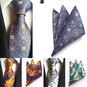 

SKng Brand New Solid Neck Tie Set Formal Paisley Tie Hanky Sets Men's 100% Silk For Men Jacquard Woven Neckties Pocket Square