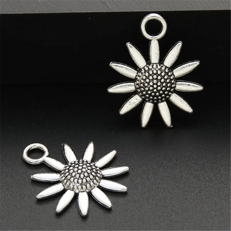 

15pcs Antique Silver Embossed Flower Charm Pendant Necklace Jewelry Findings For DIY Handmade A476