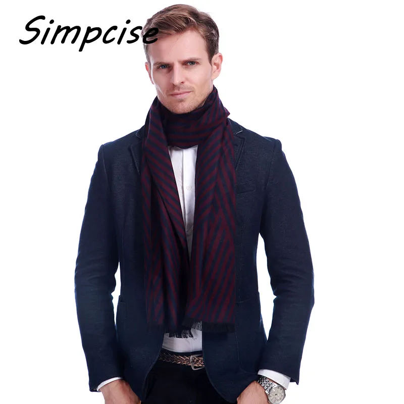 

[Simpcise] Brand Design Striped Scarf Men Viscose silk Blend Scarves Winter Warm soft Shawl Wrap Man Business Scarf A3A18897