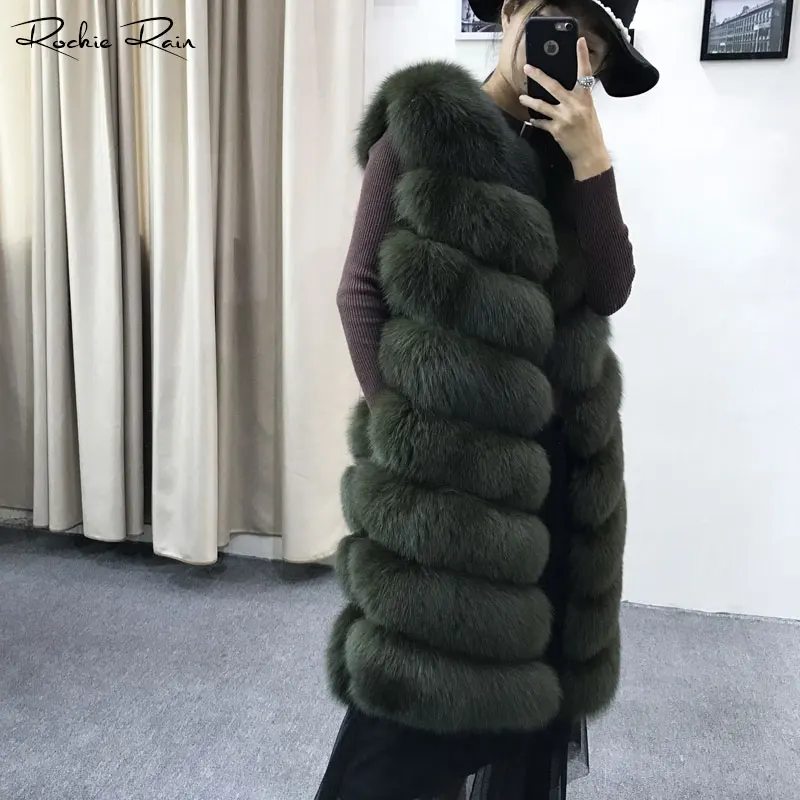 Yellow Chaud Fourrure Grey Femmes Réel dark Hiver armygreen Light Renard Gilet Green dark De clack dark Red Long rttFzwq0T