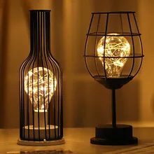 LED Retro Bulb Iron Table Winebottle Copper Wire Night Light Creative Hotel Home Decoration Desk Lamp