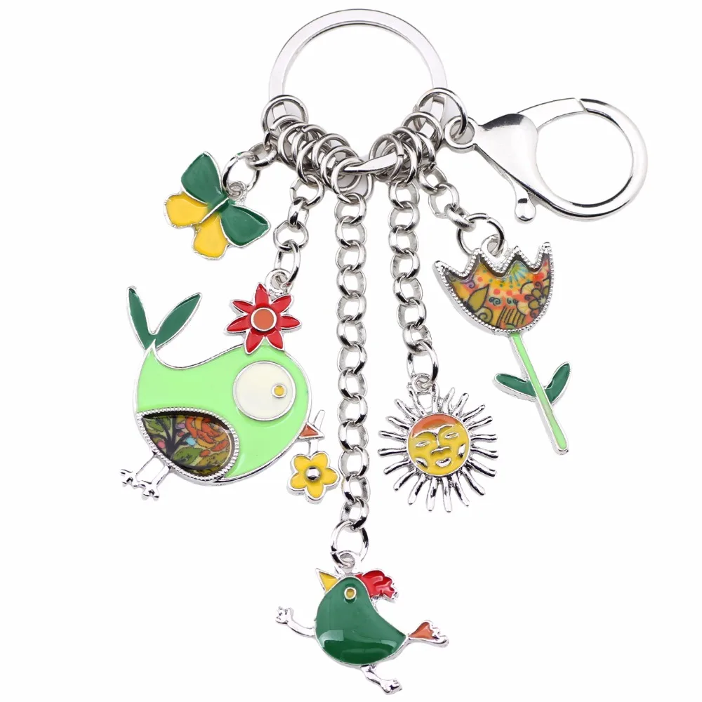 Bonsny Animal Enamel Bird Sun Flower Butterfly Key Chain Women Keyrings Gift HandBag Charms Keychain Car key Charms Jewelry - Image 6