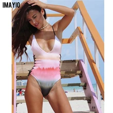 Imayio Цельный купальник с принтом, купальник с высокой талией для женщин, полый бандаж, купальный костюм, цельный купальный костюм