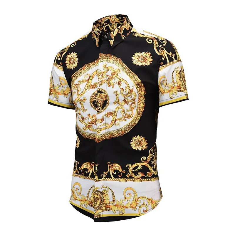 

Mens Short Sleeve Fashion Luxury Design Print Dress Shirt