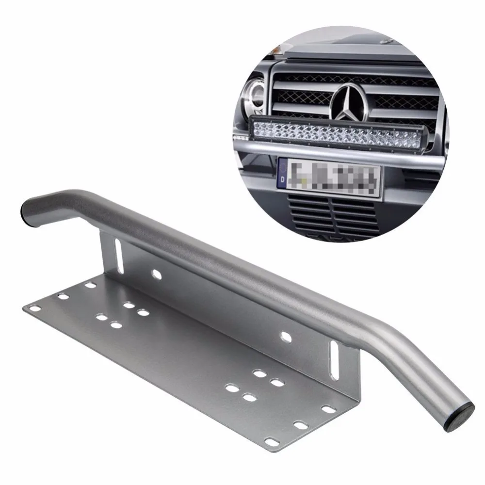 Car Front bumper License Plate Bracket Work Light Mount Holder Universal Silver