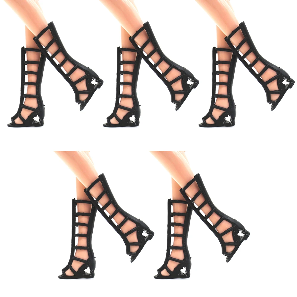 

NK 5 Pairs/Set Doll Black Shoes Cute Fashion High Heel Cool Boots Shoes For Barbie Doll High Quality Baby Toy Accessories 002A