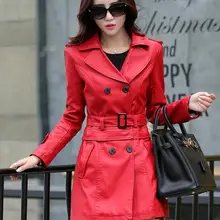 Модная Длинная кожаная куртка размера плюс, L, XL, XXL, XXXL, 4XL, женское кожаное пальто, весна, женские кожаные куртки, пальто красного цвета