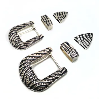 

32mm 40mm metal belt buckle high quality carved stripe 3 pcs/set Pin Buckles leather craft for women men's belt Jeans Decoration