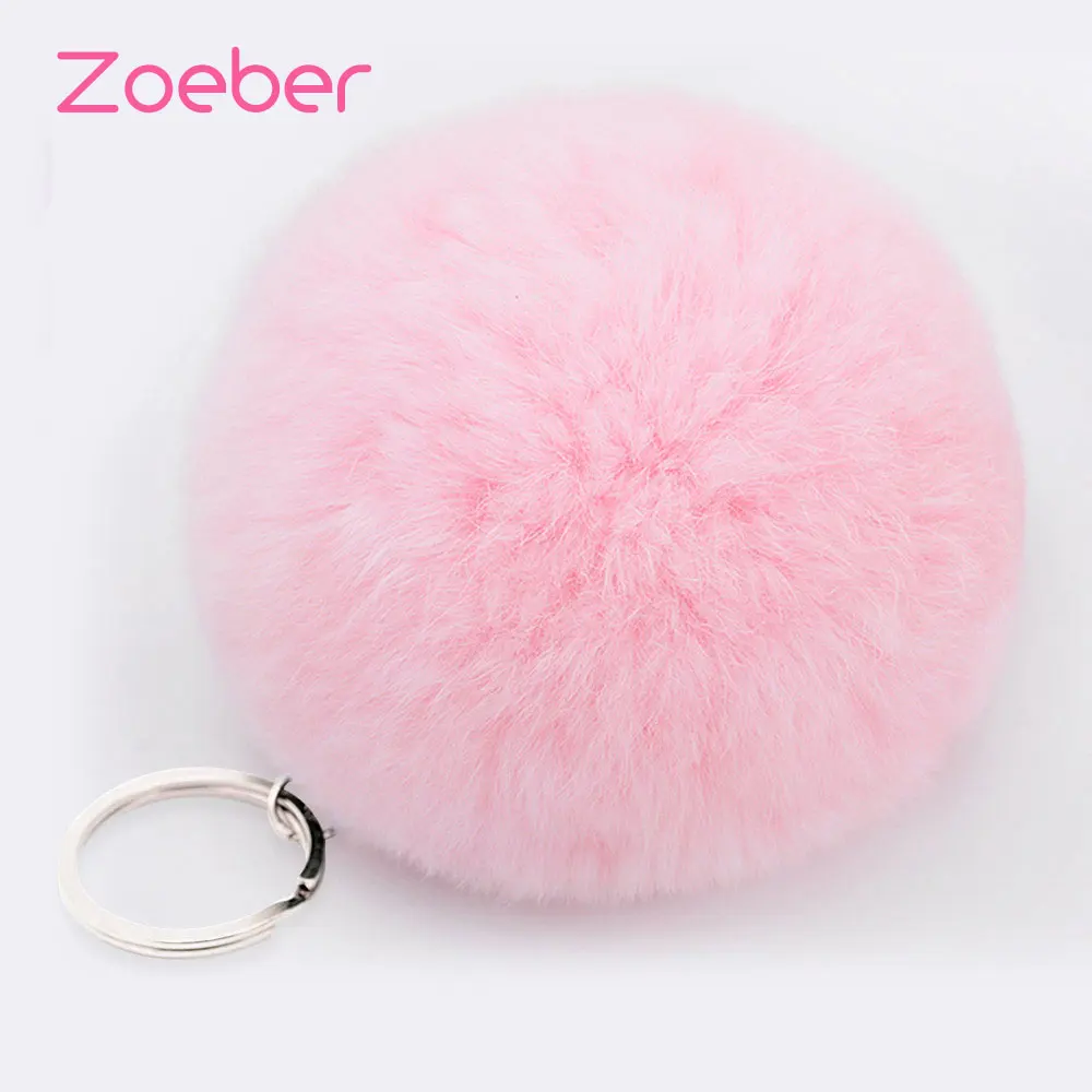 

Zoeber Lovely Fluffy Rabbit Ear Fur Anime Ball Key Chain Rings Pendant Cute Pompom Artificial Rabbit Fur Keychain Women Car Bag