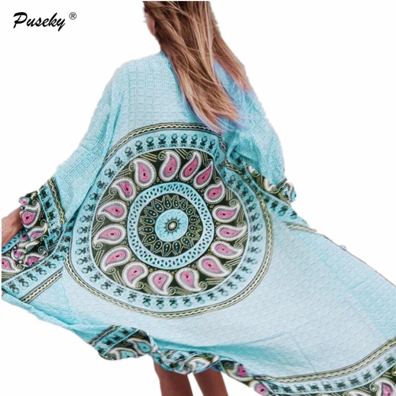 

Fashion Long Sleeve Summer Kimono Cardigan Women Casual Blue Print Long Shirt NEW Female Blusas Plus Size Femme Long Cardigan