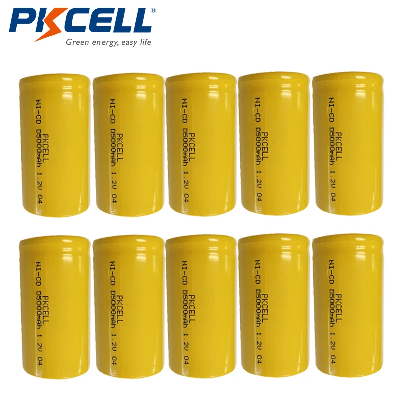 10pcs PKCELL 1.2V NiCd Rechargeable Battery D size Ni Cd 1.2v nicd