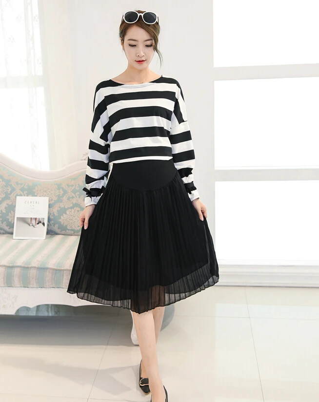 Summer New Medium-long Pregnant Women Skirts Maternity Clothes Fashion Chiffon Pleated Puff Skirt Pregnancy Casual Skirt