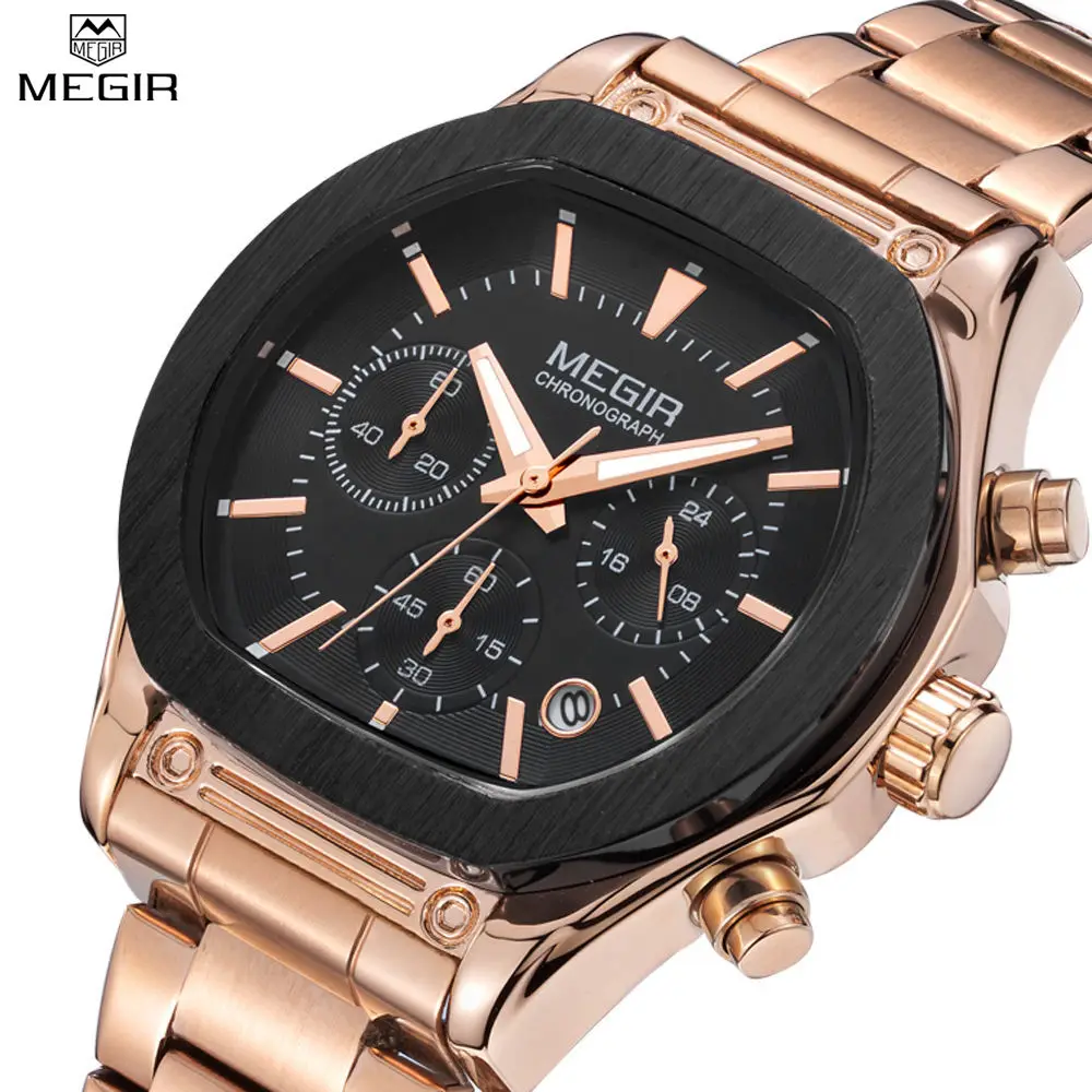 

2016 New Arrival MEGIR Brand Stainless Steel Business Man's Watch Chronograph Men Analog 24 Hour 6 Hand Clock Army Sport Watches