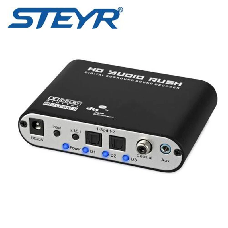 

STEYR Digital 5.1 audio decoder SPDIF Coaxial Stereo to RCA DTS AC3 digital to 5.1 Analog DAC 5.1 Converter for PS3 Xbox DVD