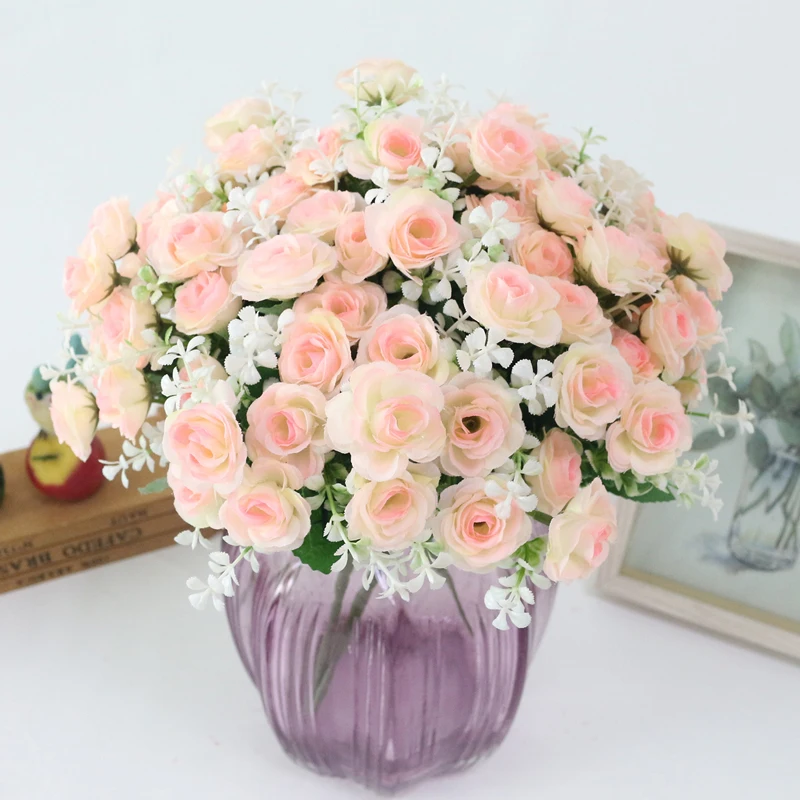 JAROWN Simulation Rose Flowers Artificial 15 Head Rose Bouquet For Wedding Decorations Home Garden Decor Accessories Fleur (8)