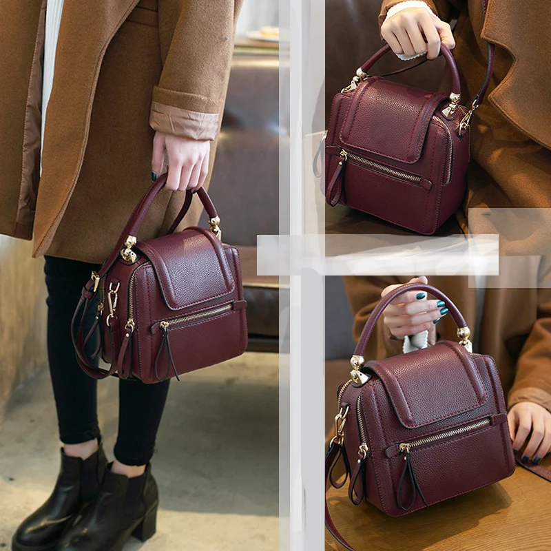 

2019 new spring and summer wild retro leather Messenger bag small square bag ladies hand bags