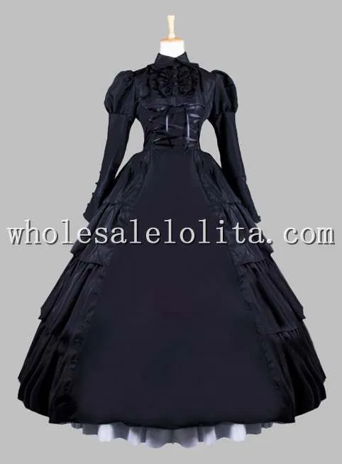 Готический Черный Викторианский стиль бальное платье сценический костюм готическое платье