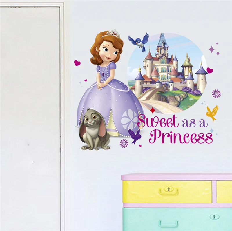 Cartoon Disney Sofia Princess Castle Wall Stickers For Kids Room Home Decor Diy Anime Mural Art Girl's Wall Decals PVC Poster