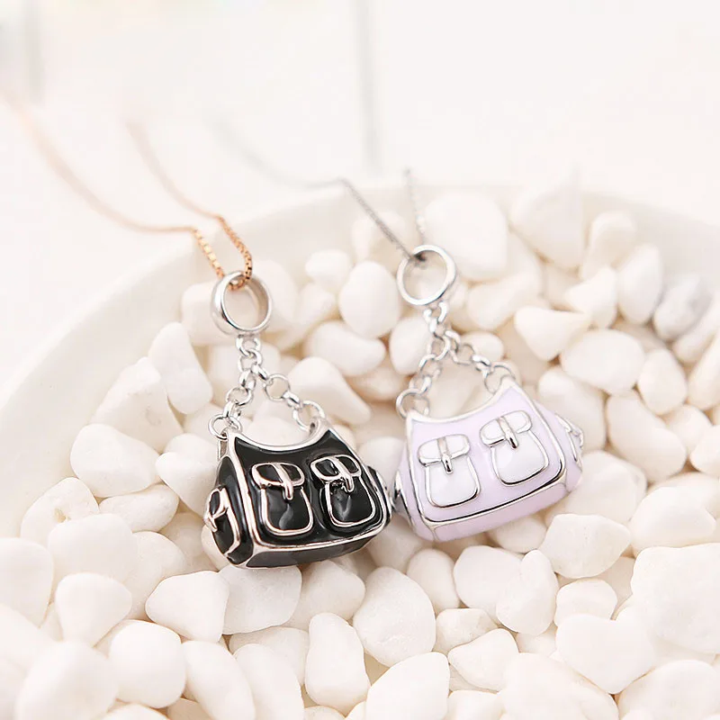 Black/Purple Enamel Schoolbag 925 Silver Pendant