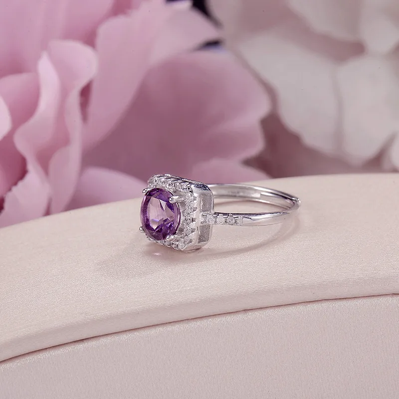 Изящные Ювелирные наборы для женщин Серебро 925 натуральный аметист квадратное кольцо из драгоценного фиолетового камня ожерелье кулон набор аксессуаров CCS008
