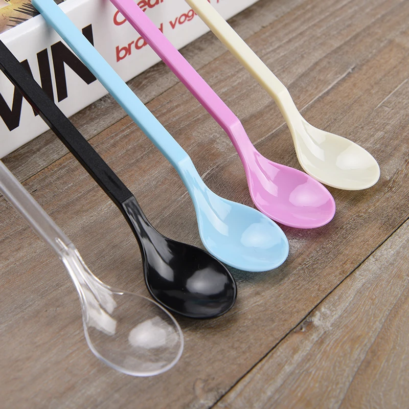100pcs 13.5x2.8cm Plastic Disposable Spoons Tasting Dessert Mini Long Handle Stirring Spoon