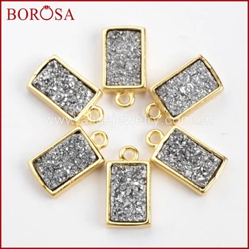 

BOROSA Rectangle Shape Silver Color Crystal Geode Druzy Pendants Gold Color Titanium Druzy Pendant Charm Bead with Bail ZG74-1