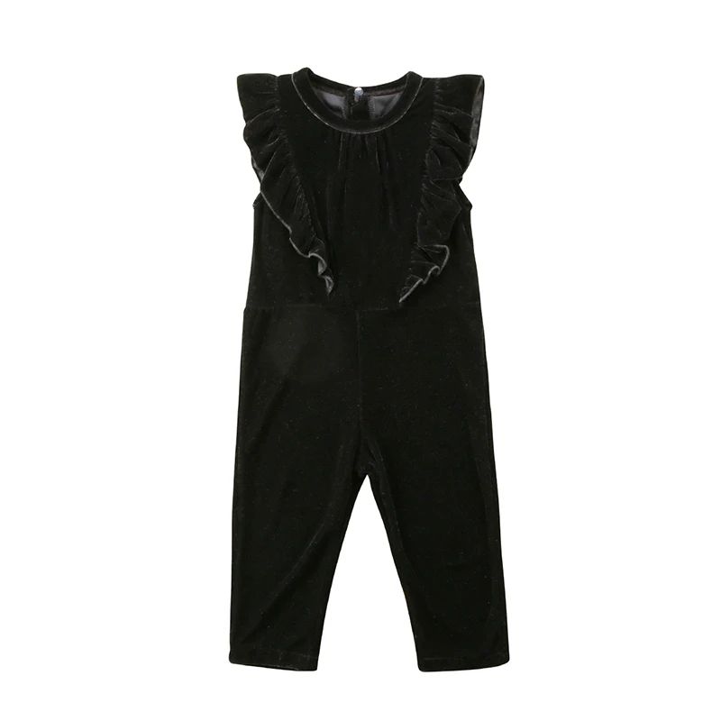 1 6Y Toddler Kids Baby Girl Sleeveless Ruffles Black Velvet Romper