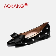 AOKANG/ обувь из натуральной кожи для женщин модные удобные женские туфли на плоской подошве Летняя женская обувь короткие женские туфли