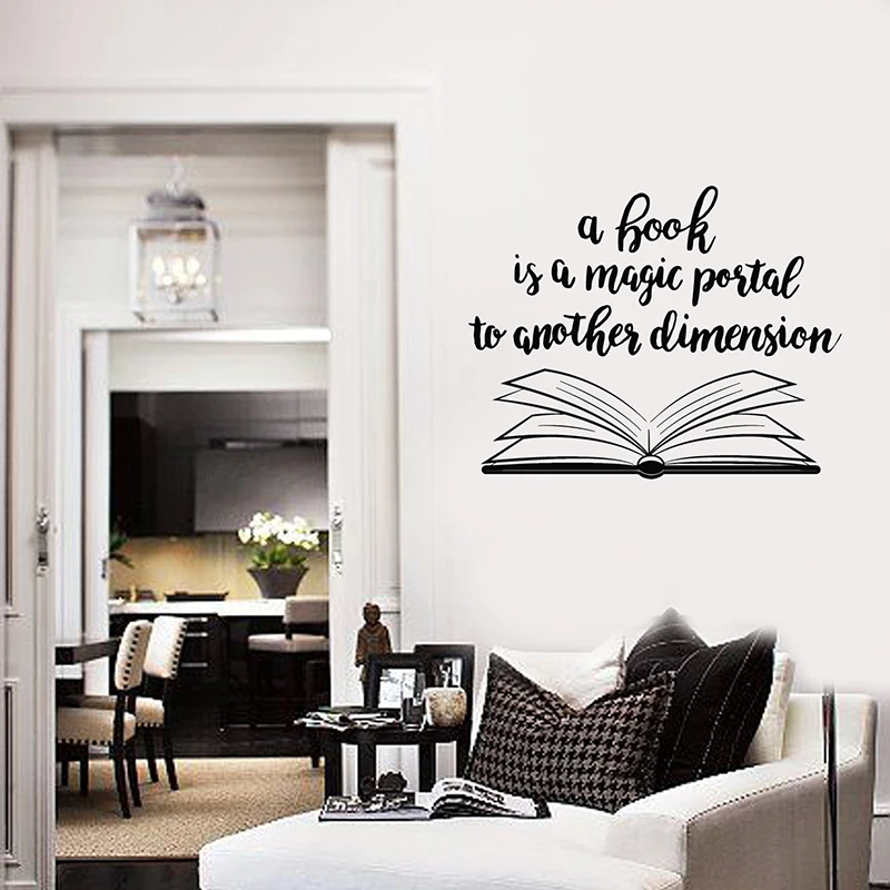 Open Book Quote Vinyl Wall Decal Library Home Interior Art Stickers Mural Bedroom Decor Library Reading Room PosterB237