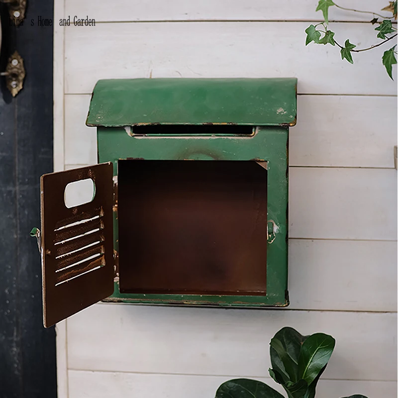 wall mounted hand made shabby chic letter box,rustic green metal mailbox