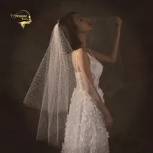 Выдалбливают Тюль Свадебные вуали слоновая кость пальца Длина короткая фата двойной Применение Винтаж отверстие Чистая невесты свадебная фата Фата, свадьба