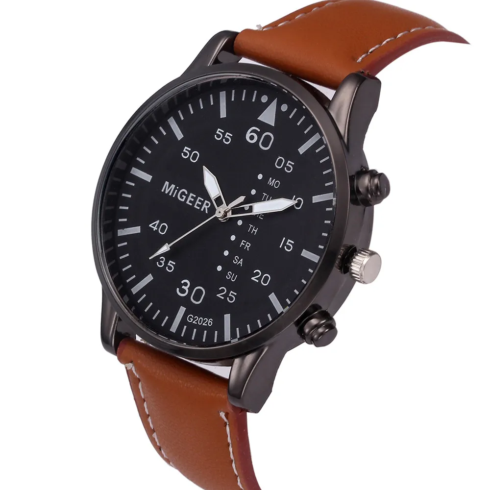 

MIGEER 2017 Mens watches Retro Design Leather Band Analog Alloy Quartz Wristwatch top brand luxury clock Relogio Masculino