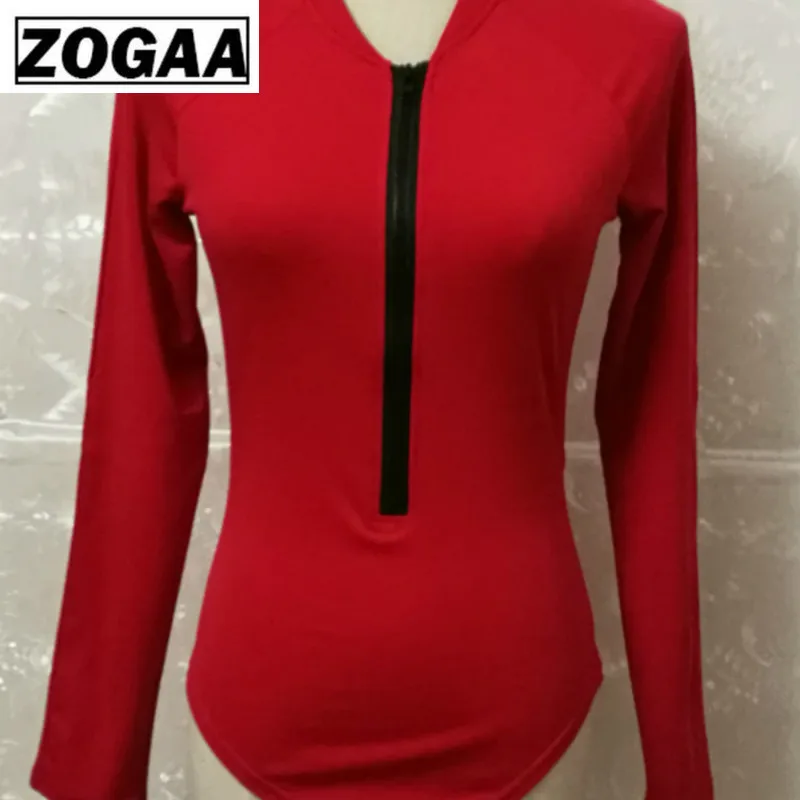ZOGGA Solid Sexy Skinny Long Sleeve Bodysuit for Women High-quality Polyester Women Bodysuit with Zipper NO Steel Bracket/Bra ZOGGA Solid Sexy Skinny Long Sleeve Bodysuit for Women High-quality Polyester Women Bodysuit with Zipper NO Steel Bracket/Bra