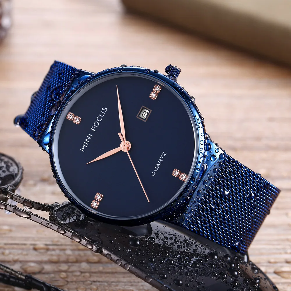 MINIFOCUS Business Quartz  Watch Man Mesh Stainless Steel Mens Watches Casual Auto Date Wristwatches Relogio Masculino MF0181G