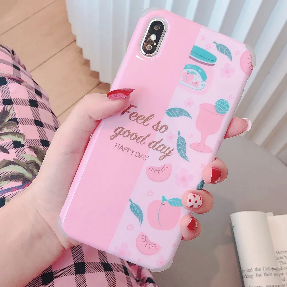 KISSCASE Soft IMD Phone Case For iphone XS Max XR X 7 8 6 Cute Fruit Peach Pineapple Cases 6S Plus Back Covers |